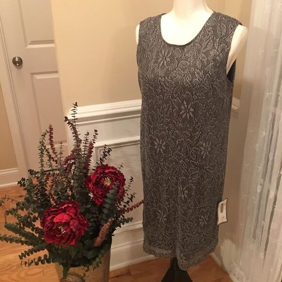 ‼️VINTAGE NWT SHAR AIDE NITES‎ Silver Metallic Shift Dress & Jacket Set - Picture 2 of 8